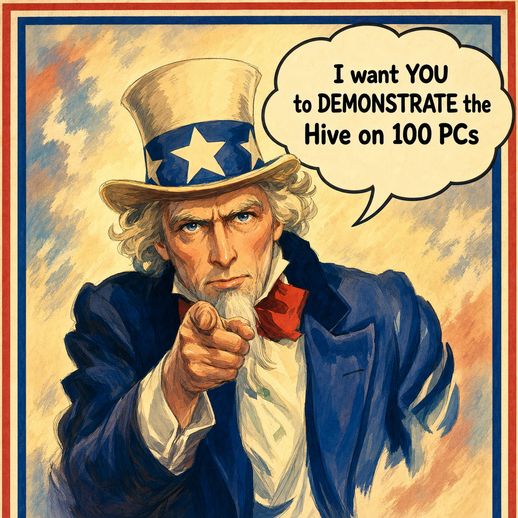 I want you to demonstrate the Hive on 100 PCs
